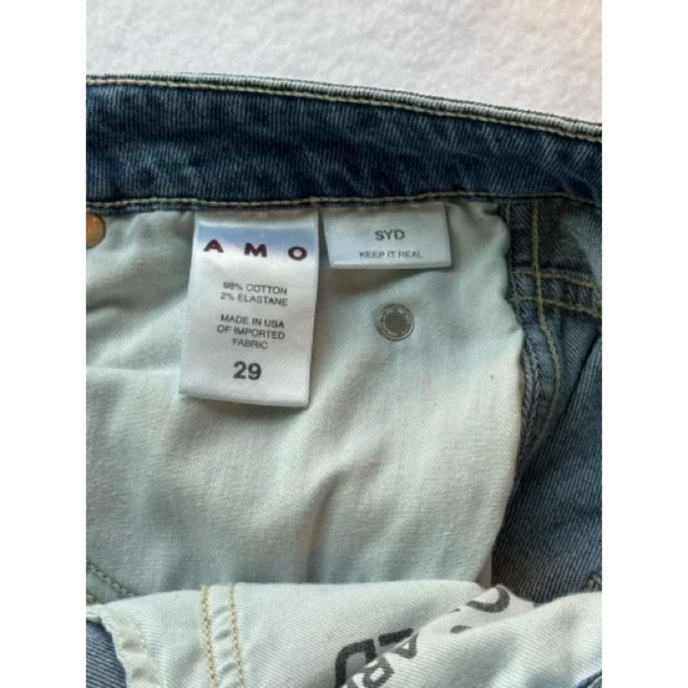 AMO Syd Straight Leg Cropped Jeans Distressed Medium Wash Size 29 Blue - Picture 8 of 9